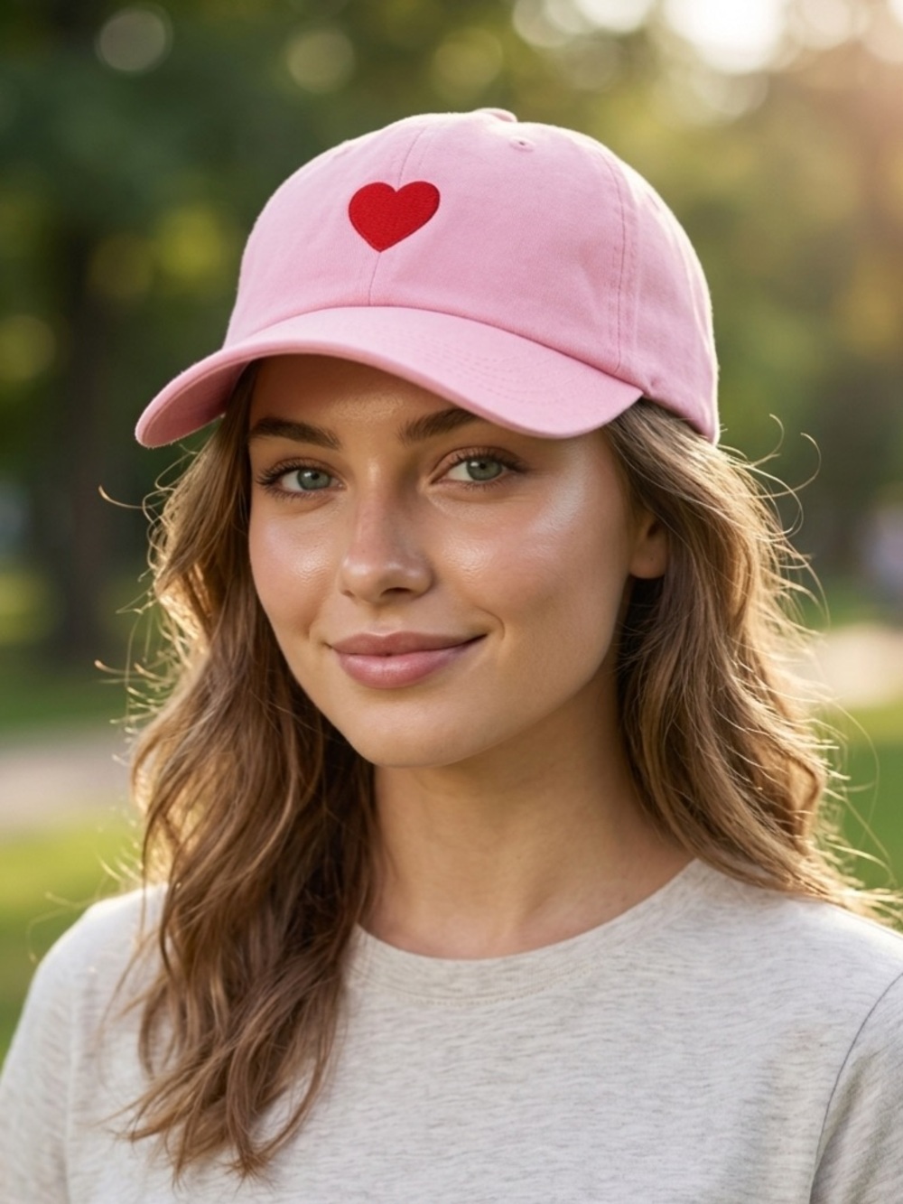 Heart Hat Pink Dad Cap Minimal Embroidered Cute Aesthetic Soft Girl Style Gift